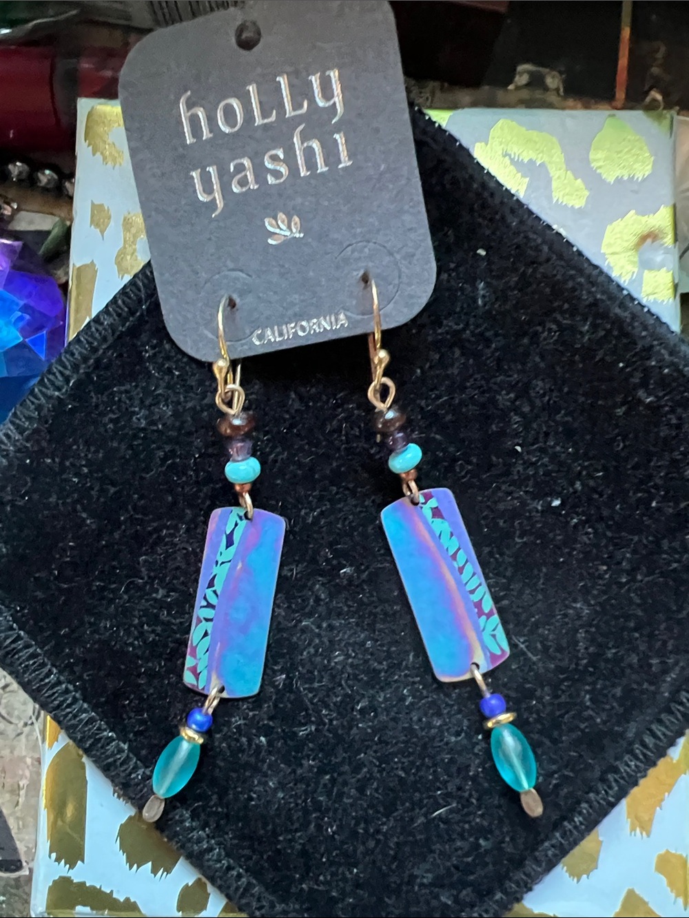 Holly Yashi Blue-Purple Dangle Earrings with Turquoise Accents - Picture 2 of 4